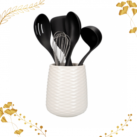 KitchenAid 6-Piece Utensil Set and Ceramic Holder, Onyx Black