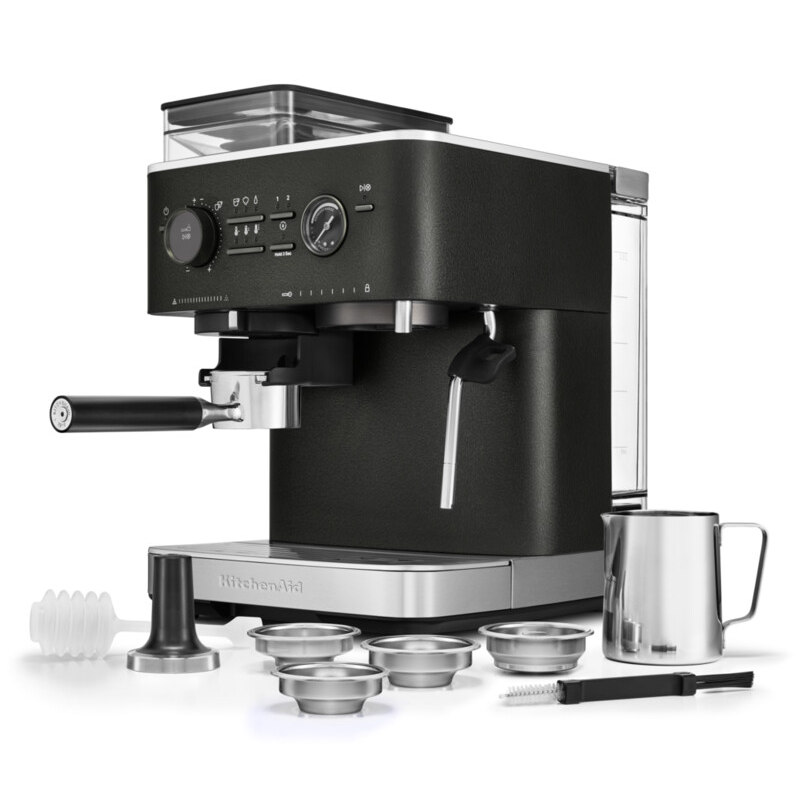 Halbautomatische Espressomaschine mit Kaffeemühle, Cast Iron Black