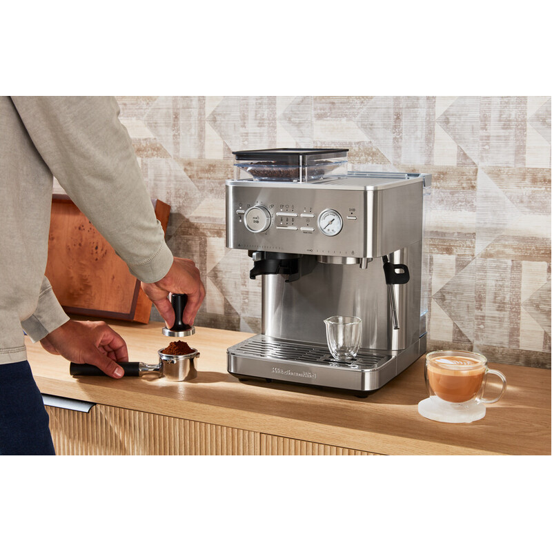 Semi Automatic Espresso Machine with Burr Grinder, Stainless Steel