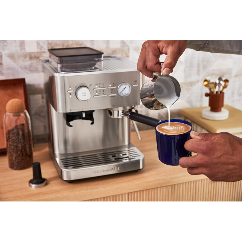 Semi Automatic Espresso Machine with Burr Grinder, Stainless Steel