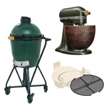 Big Green Egg Medium aloituspaketti + KitchenAid yleiskone Evergreen