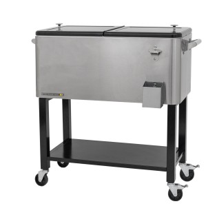 Permasteel 75L Terrassenkühler mit herausnehmbarem Behälter und Rollen, Stainless Steel