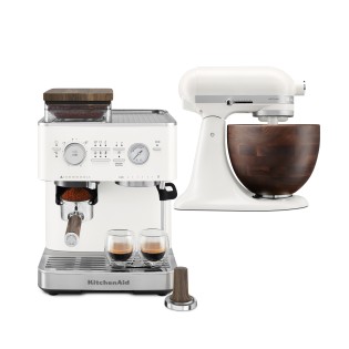 KitchenAid Porcelain & Walnut Set – Artisan Stand Mixer, Espresso Machine and Walnut Accessories